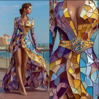 Facetmosaic style, Midjourney V7: haute-couture fashion outfit