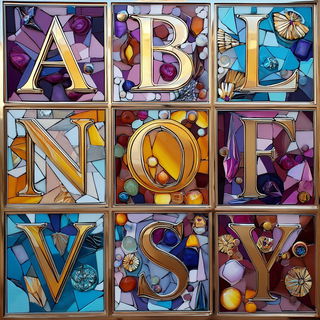 Facetmosaic style, Midjourney V7: typographic composition with large letters