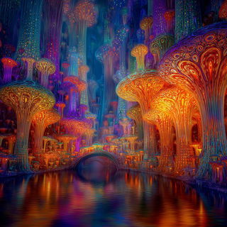 Ornamentopsyche style, Midjourney V7: megacity with futuristic bioarchitecture