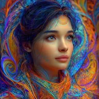 Ornamentopsyche style, Midjourney V7: photographic portrait of female protagonist