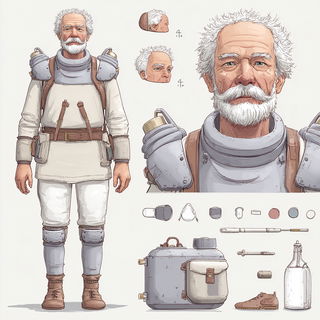 Astercliff style, Midjourney V7: concept art character design of retropunk steam knight
