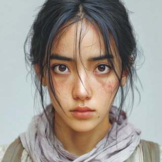 Astercliff style, Midjourney V7: photographic portrait of female protagonist