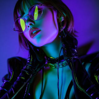 Latexodus style, Midjourney V7: photographic portrait of female protagonist