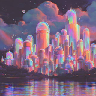 Bubbleshine Arc style, Midjourney V7: megacity with futuristic bioarchitecture