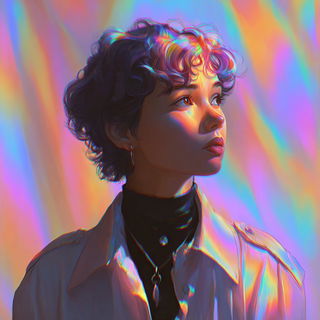 Bubbleshine Arc style, Midjourney V7: photographic portrait of female protagonist