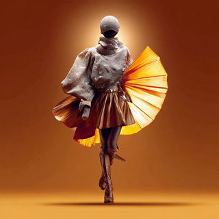 Volcanomycota style, Midjourney V7: haute-couture fashion outfit