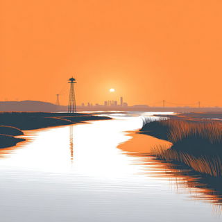 Oranglassica style, Midjourney V7: realistic landscape photograph of quiet dawn