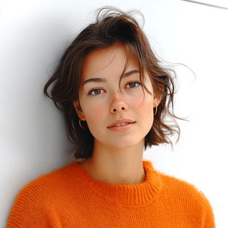 Oranglassica style, Midjourney V7: photographic portrait of female protagonist