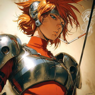 Cuirasscloud style, Midjourney V7: concept art character design of retropunk steam knight