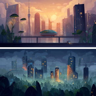 Lanternswirl style, Midjourney V7: megacity with futuristic bioarchitecture