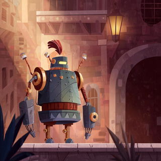 Lanternswirl style, Midjourney V7: concept art character design of retropunk steam knight