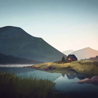 Lanternswirl style, Midjourney V7: realistic landscape photograph of quiet dawn