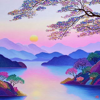 Beadcurrent style, Midjourney V7: realistic landscape photograph of quiet dawn