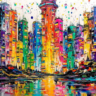 Pigmentura style, Midjourney V7: megacity with futuristic bioarchitecture