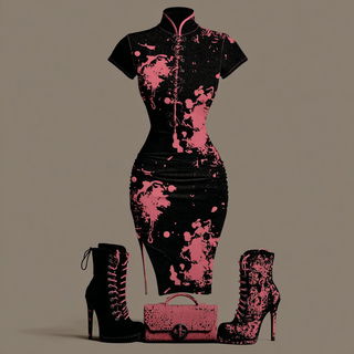 Splattercosm style, Midjourney V7: haute-couture fashion outfit