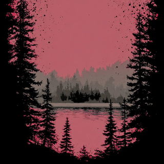 Splattercosm style, Midjourney V7: realistic landscape photograph of quiet dawn