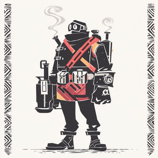 Maskolithics style, Midjourney V7: concept art character design of retropunk steam knight