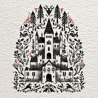 Maskolithics style, Midjourney V7: retro fairy-tale illustration