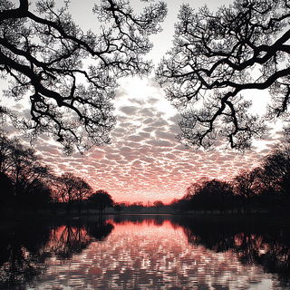 Maskolithics style, Midjourney V7: realistic landscape photograph of quiet dawn