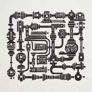 Maskolithics style, Midjourney V7: technical infrastructure blueprint schematics