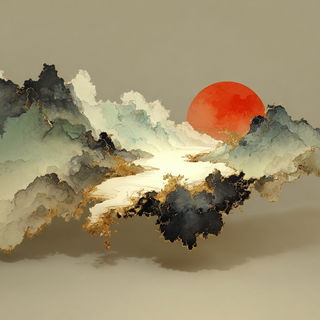 Goshawk Ink Valleys style, Midjourney V7: abstract 3D render