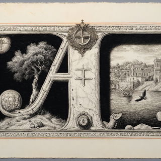 Index of Broken Halos style, Midjourney V7: typographic composition with large letters