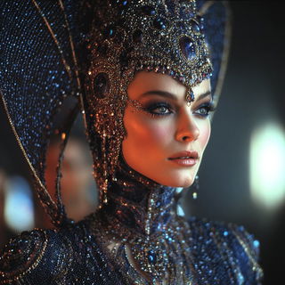 Moonwell Brocade style, Midjourney V7: haute-couture fashion outfit