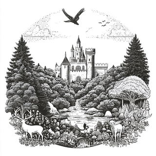 Lithoridge Circulars style, Midjourney V7: retro fairy-tale illustration
