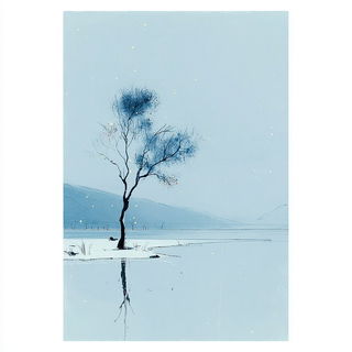 Snowcopy style, Midjourney V7: realistic landscape photograph of quiet dawn