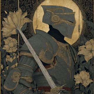 Ravenleaf Calligraphics style, Midjourney V7: concept art character design of retropunk steam knight