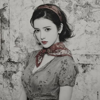 Mistrune style, Midjourney V7: photographic portrait of female protagonist