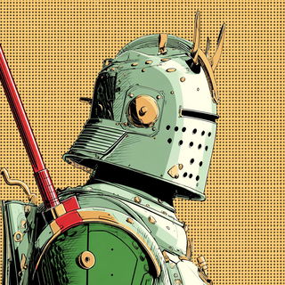 Pulp Tattoo Futurism style, Midjourney V7: concept art character design of retropunk steam knight