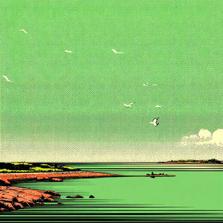 Pulp Tattoo Futurism style, Midjourney V7: realistic landscape photograph of quiet dawn
