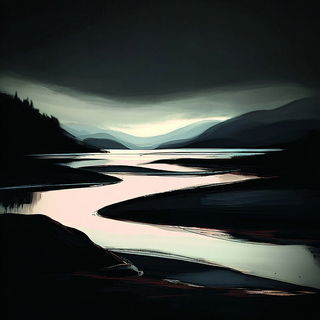 Whitehair Traverse style, Midjourney V7: realistic landscape photograph of quiet dawn
