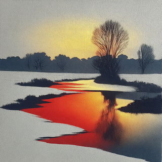 Ceramapunk style, Midjourney V7: realistic landscape photograph of quiet dawn