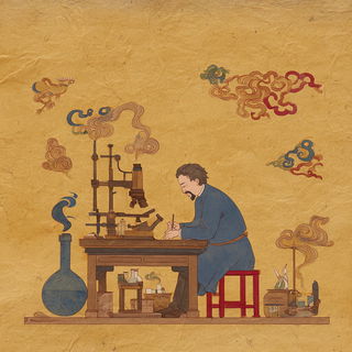Parchment Fossilism style, Midjourney V7: editorial illustration for popular scientific magazine cover