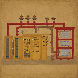 Parchment Fossilism style, Midjourney V7: technical infrastructure blueprint schematics