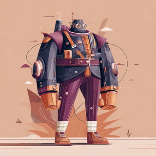 Corallavender Wildmachina style, Midjourney V7: concept art character design of retropunk steam knight