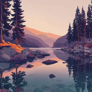 Corallavender Wildmachina style, Midjourney V7: realistic landscape photograph of quiet dawn