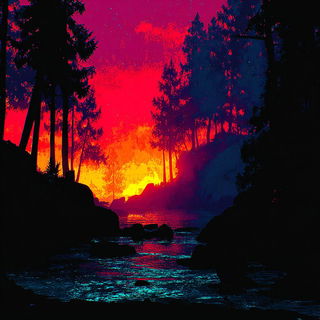 Electric Needlewilds style, Midjourney V7: realistic landscape photograph of quiet dawn