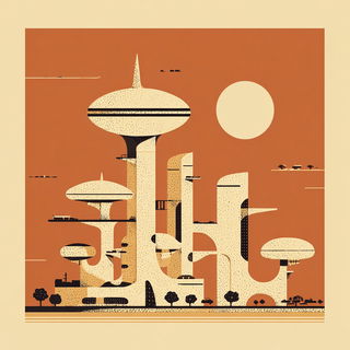 Woodcutana style, Midjourney V7: megacity with futuristic bioarchitecture