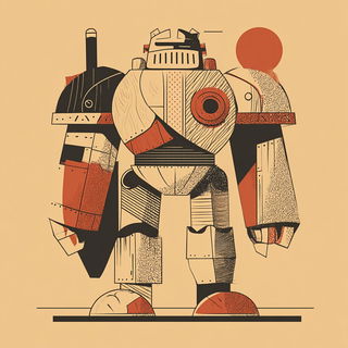 Woodcutana style, Midjourney V7: concept art character design of retropunk steam knight