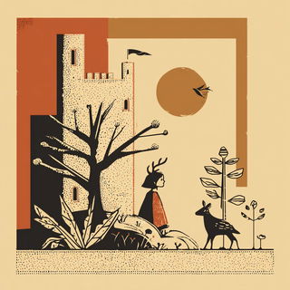 Woodcutana style, Midjourney V7: retro fairy-tale illustration