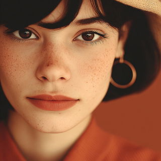 Woodcutana style, Midjourney V7: photographic portrait of female protagonist