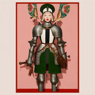 Feathergilt style, Midjourney V7: concept art character design of retropunk steam knight