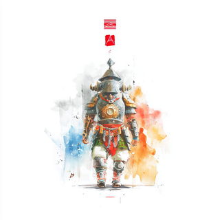 Washmount style, Midjourney V7: concept art character design of retropunk steam knight