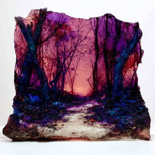 Floraclastic style, Midjourney V7: realistic landscape photograph of quiet dawn