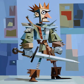 Vesselfolk Cubism style, Midjourney V7: concept art character design of retropunk steam knight