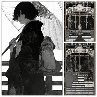Vesselfolk Cubism style, Midjourney V7: black-and-white manga comic strip