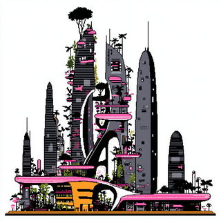 Cartoonese style, Midjourney V7: megacity with futuristic bioarchitecture